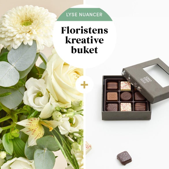 Floristens kreative buket i lyse nuancer med CHO CHO 9 stk.
